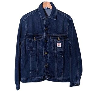 Vintage 80s Pointer Brand Mens Dark Denim Trucker Jacket Indigo Blue Made USA S